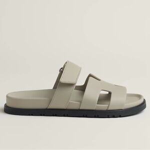 Beige Slide Sandals with Black Sole